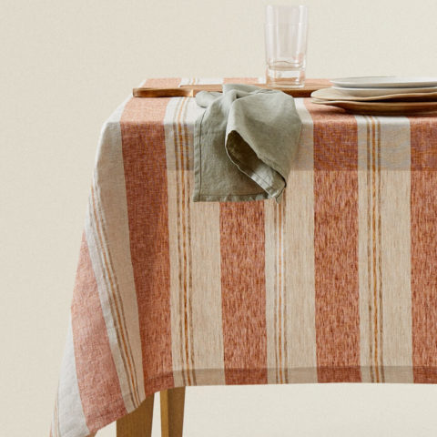 Big Striped Linen Tablecloth