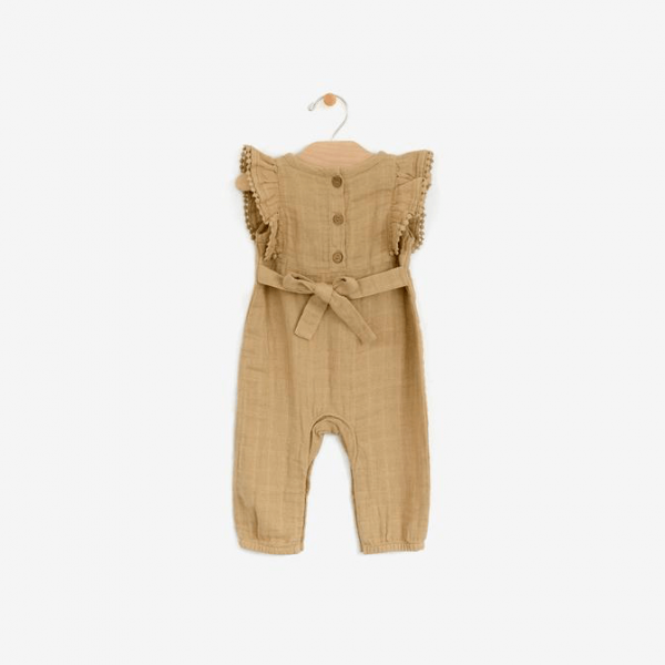 Muslin Butterly sleeve Frill Romper Gold